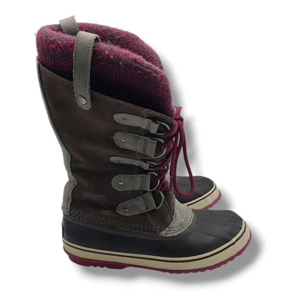 Sorel Joan of Arctic Knit Boot Womens 9.5 Grey Waterproof Suede Wool NL2084-051